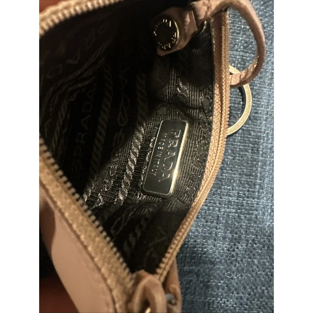 Authentic PRADA Mini Zip Saffiano Key Holder Pouch Keychain Pink
